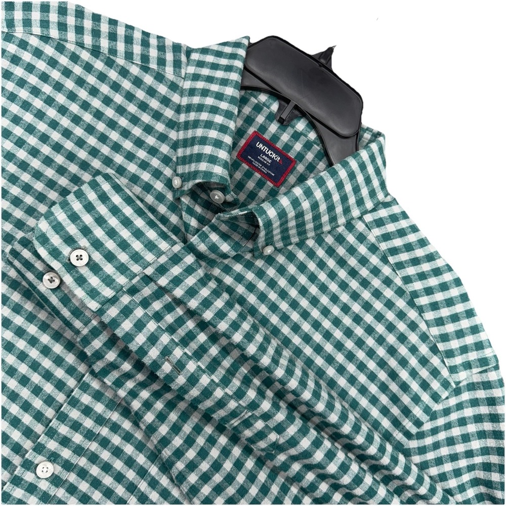 UNTUCKit Shirt Mens Large‎ Green Gingham Flannel Button Down Long Sleeve